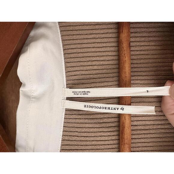 NWT By Anthropologie Ribbed Polo Mini Dress Long Sleeve Tan Women’s size Large - Picture 6 of 12